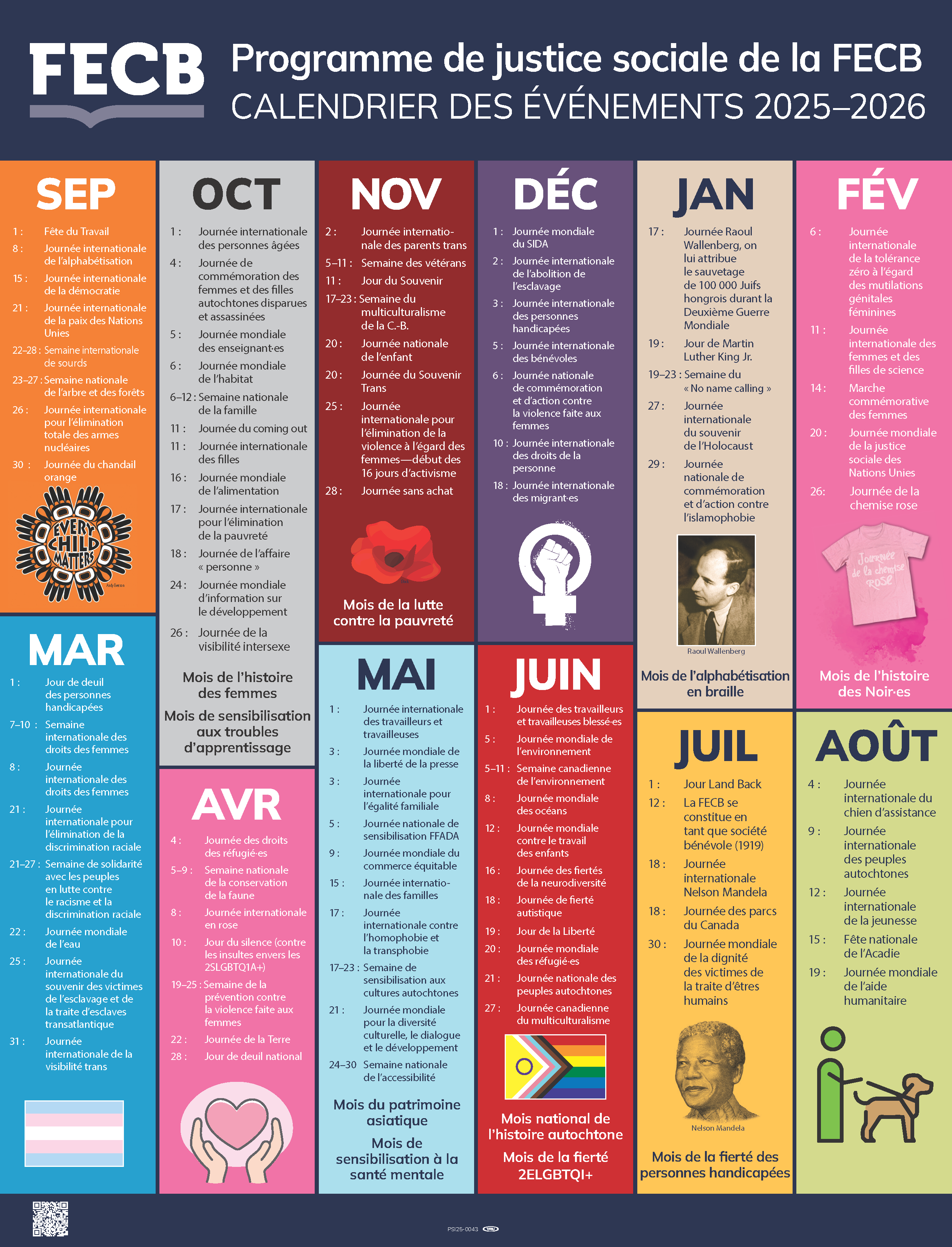 2025-26 Programme de justice sociale de la FECB (Social Justice Calendar Poster in French)